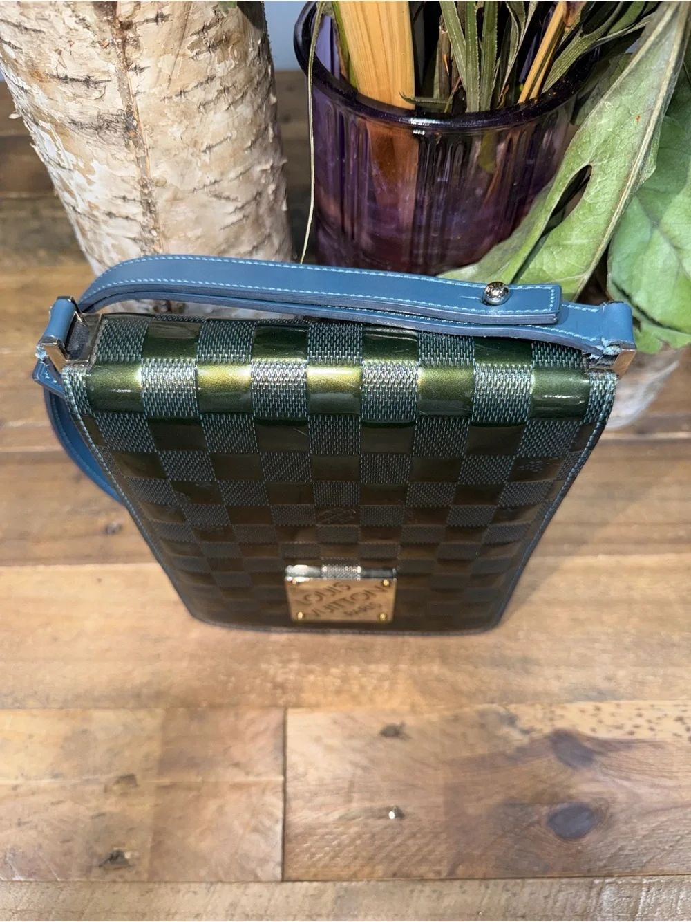 Louis Vuitton Green Damier Limited Edition Bag with Gold Plaque